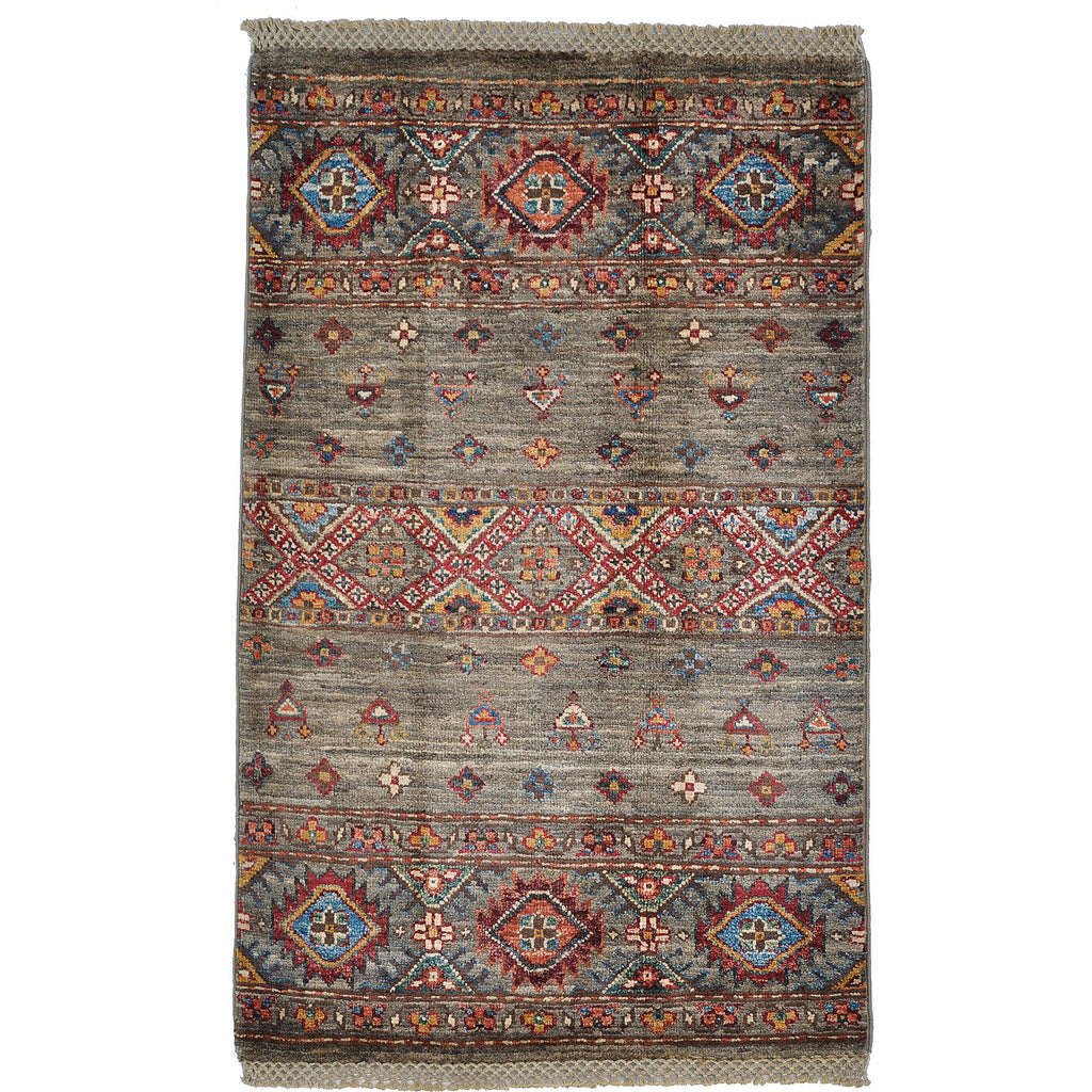 Handknuten afghansk matta Kandahar 95x60 cm i rött, beige och grått