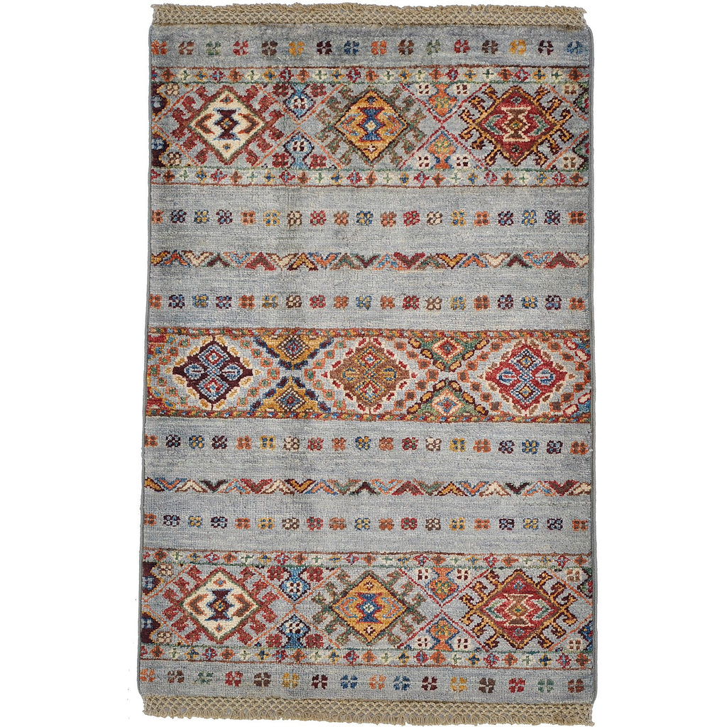 Handknuten afghansk matta Kandahar 89x59 cm i rött, blått och grått