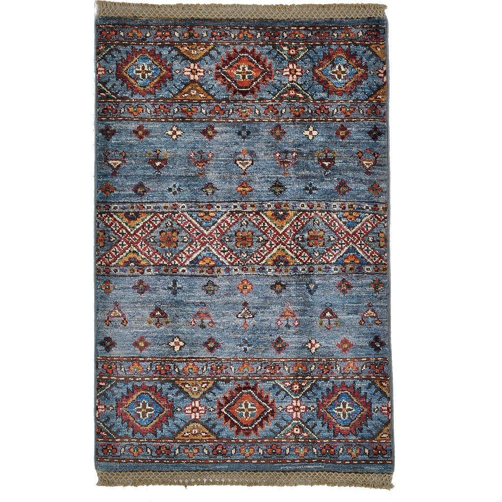 Handknuten afghansk matta Kandahar 93x61 cm i rött, blått och beige