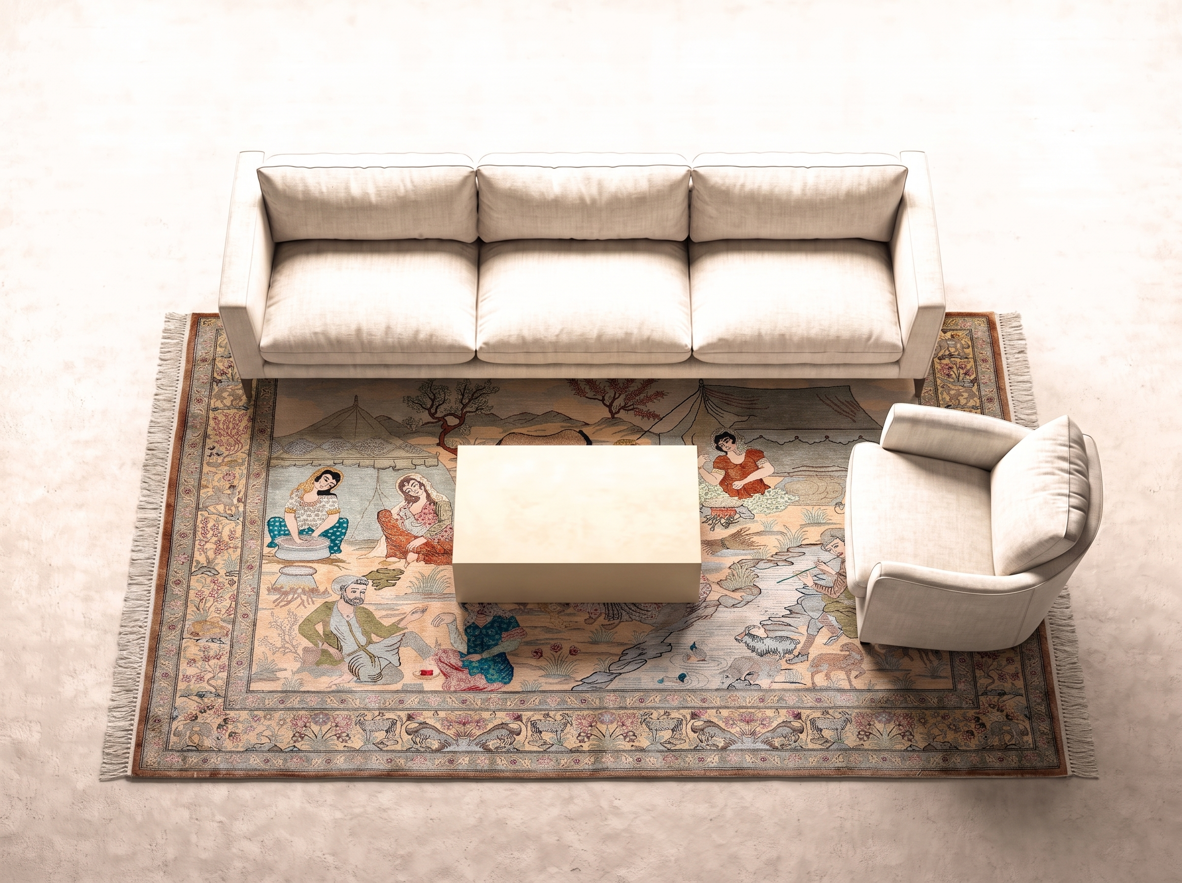 Ghom silke 200x140 cm i vardagsrum