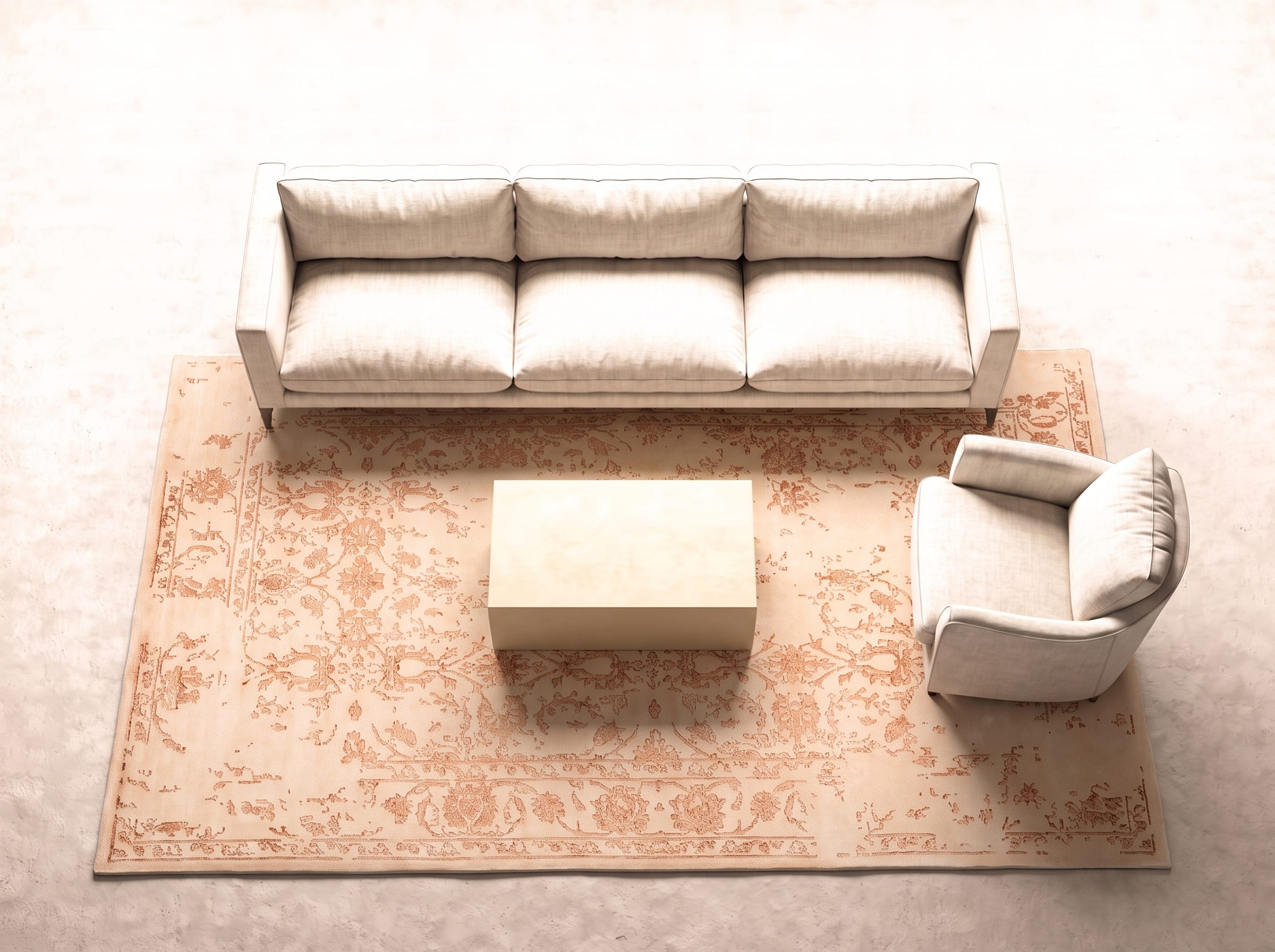 Damask (kaprifol aprikos) 300x200 cm i vardagsrum