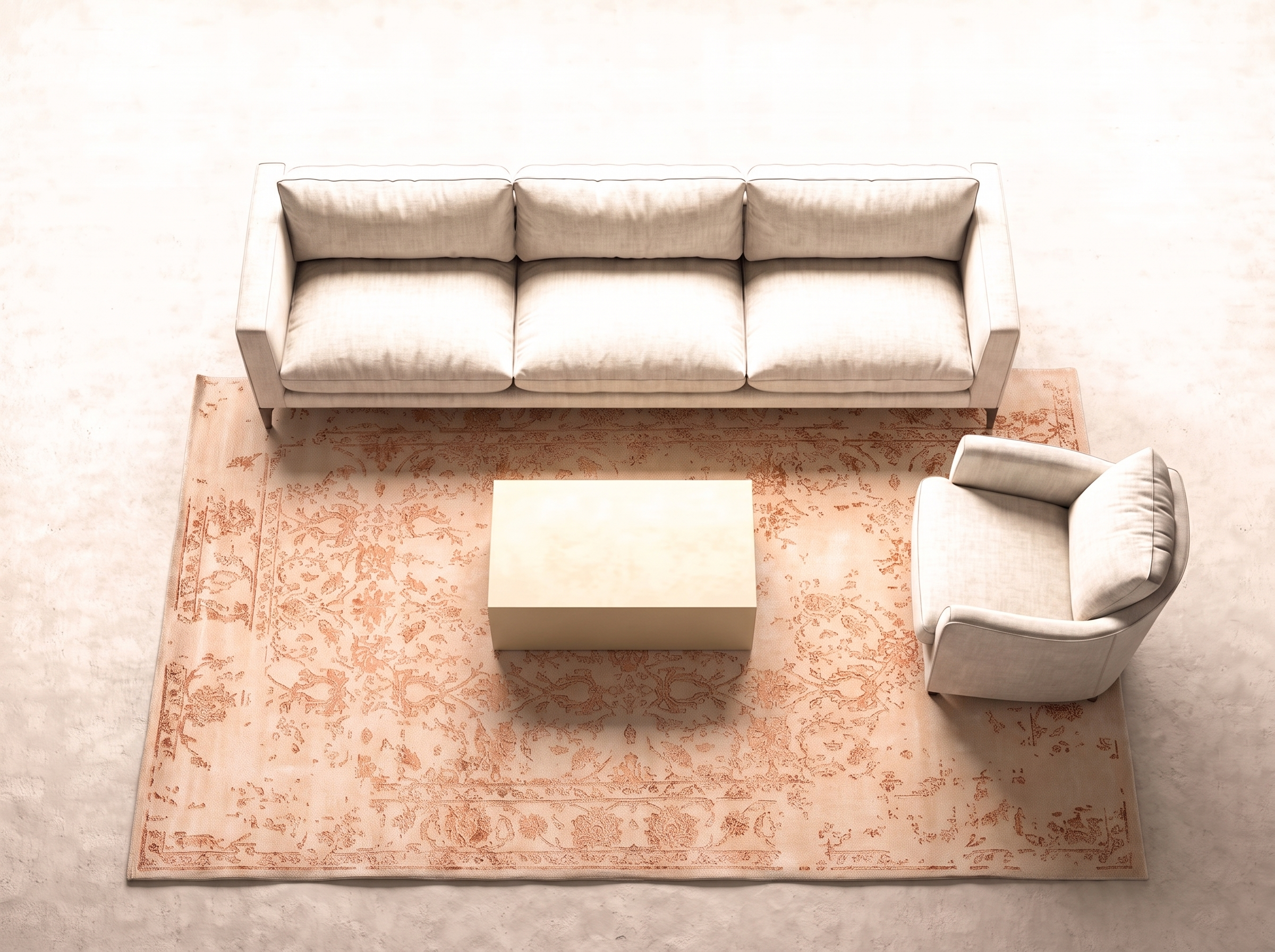 Damask (kaprifol aprikos) 240x170 cm i vardagsrum