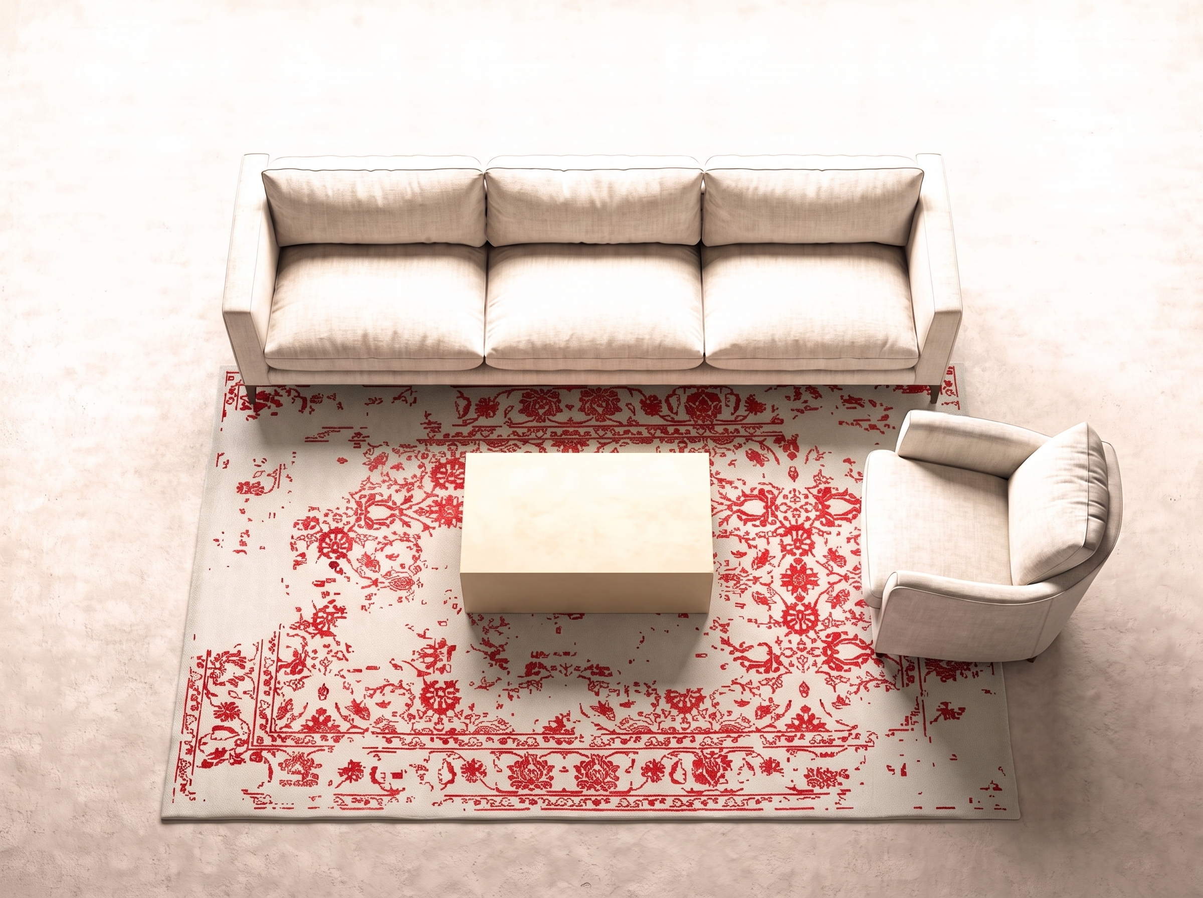 Damask ( Kaprifol röd) 300x200 cm i vardagsrum
