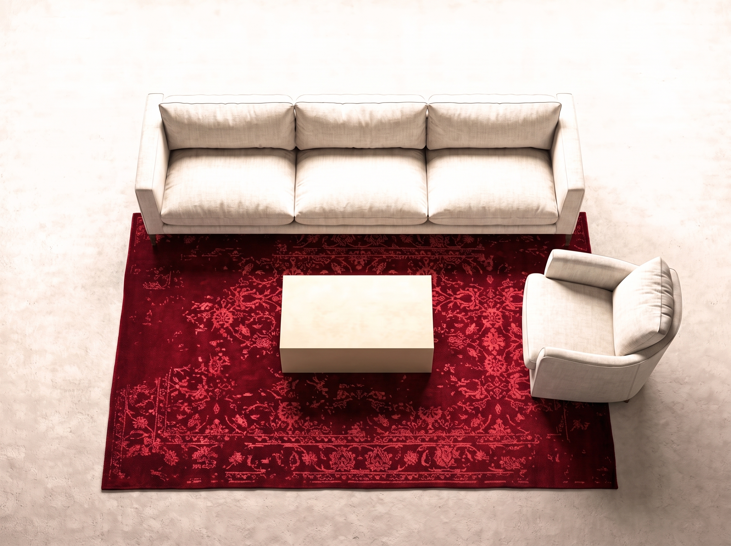 Damask (Kaprifol röd) 240x170 cm i vardagsrum