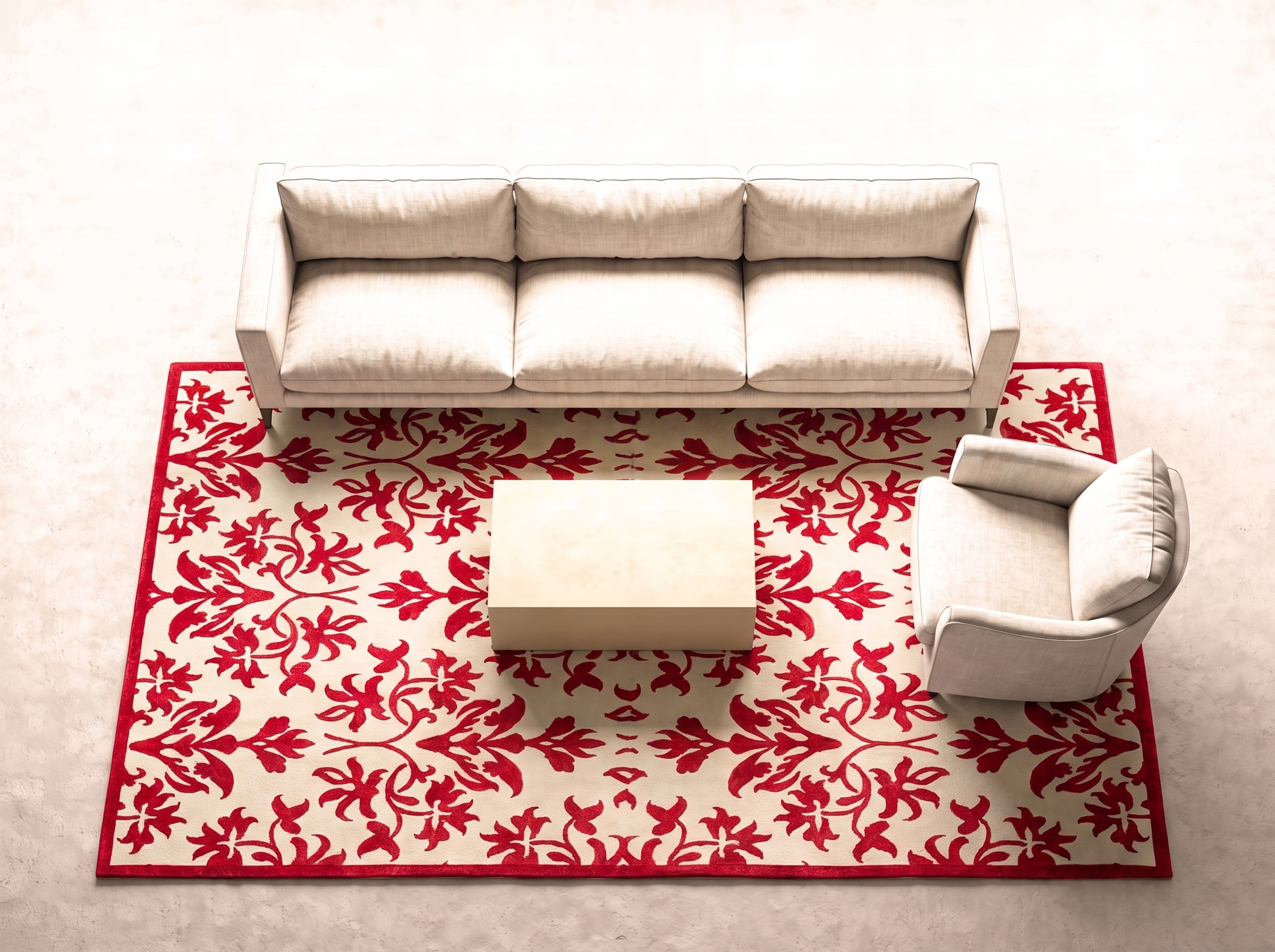 Damask (Lilja röd) 240x170 cm i vardagsrum