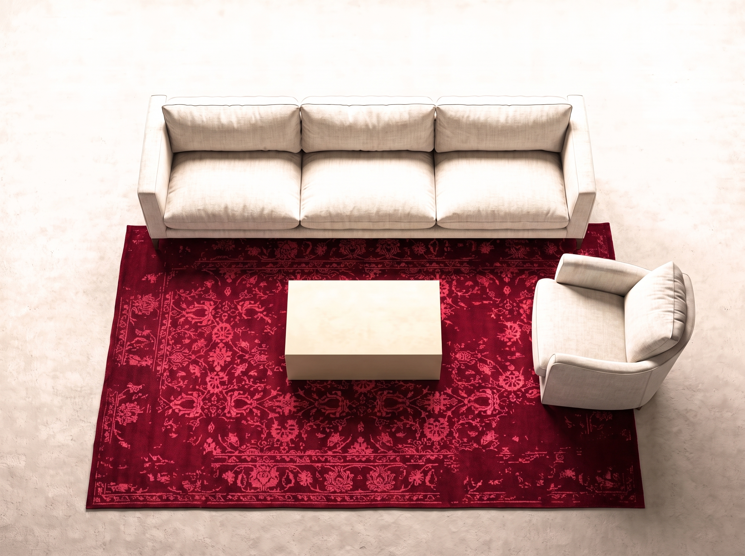 Damask (Kaprifol röd) 300x200 cm i vardagsrum