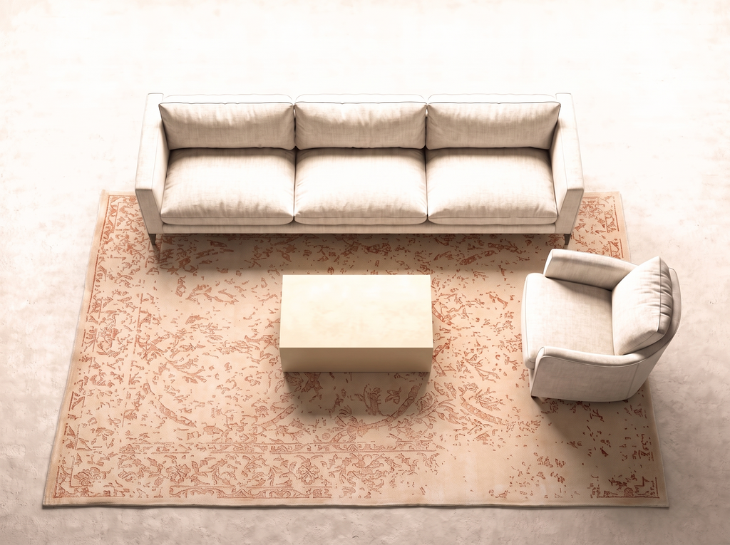 Damask (Stenros aprikos) 300x200 cm i vardagsrum