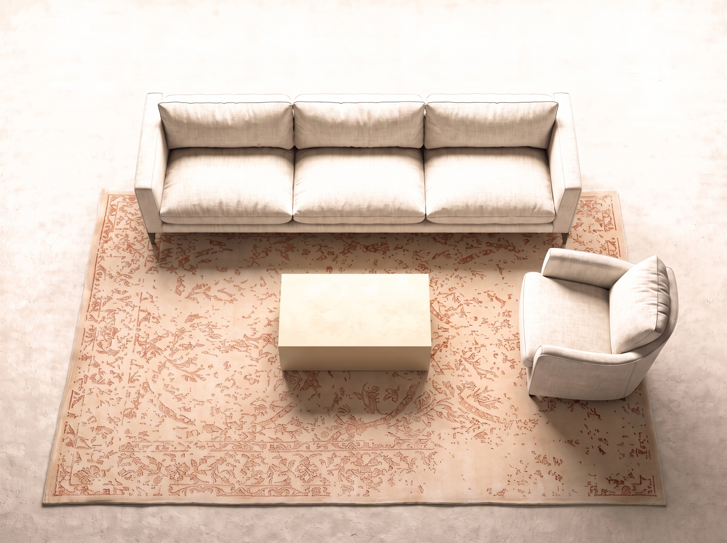 Damask (Stenros aprikos) 300x200 cm i vardagsrum