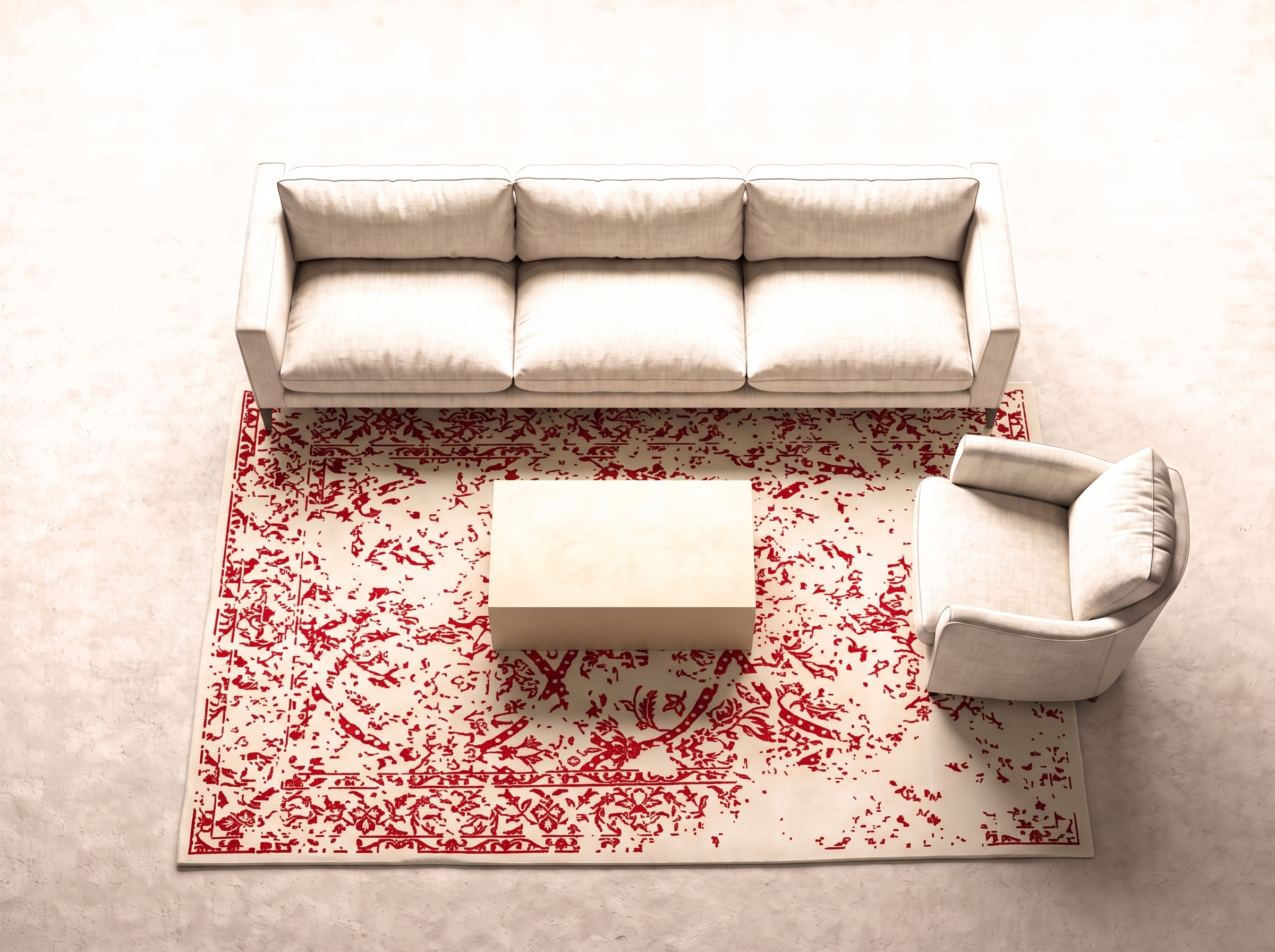 Damask (Stenros röd) 300x200 cm i vardagsrum