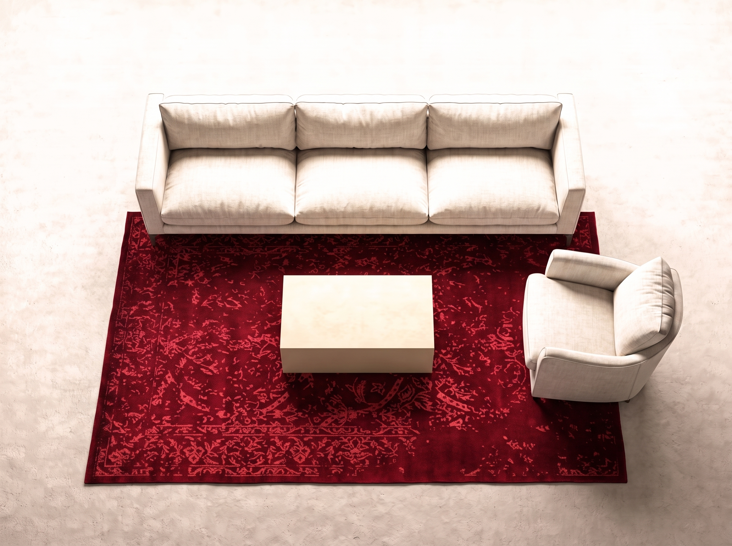 Damask (Stenros röd) 240x170 cm i vardagsrum