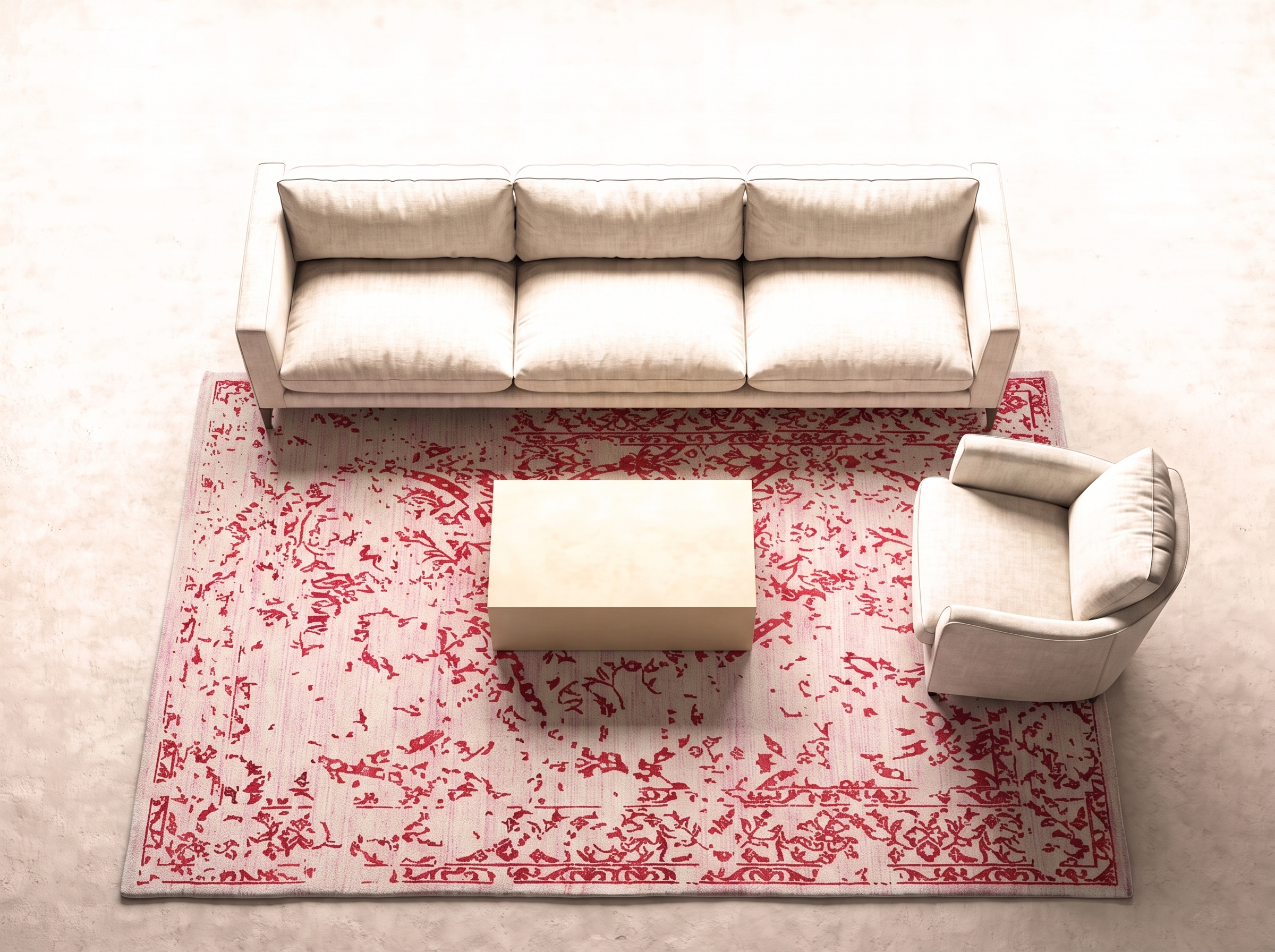 Damask (Stenros röd) 240x170 cm i vardagsrum