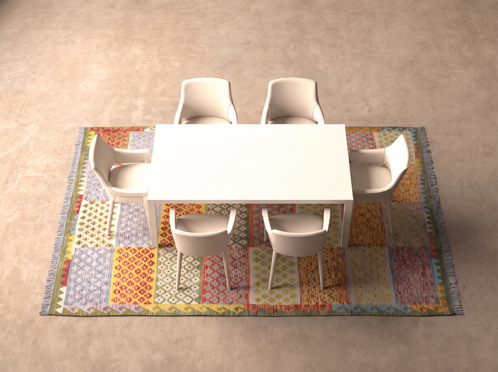 Kelim 300x253 cm i matplatsen